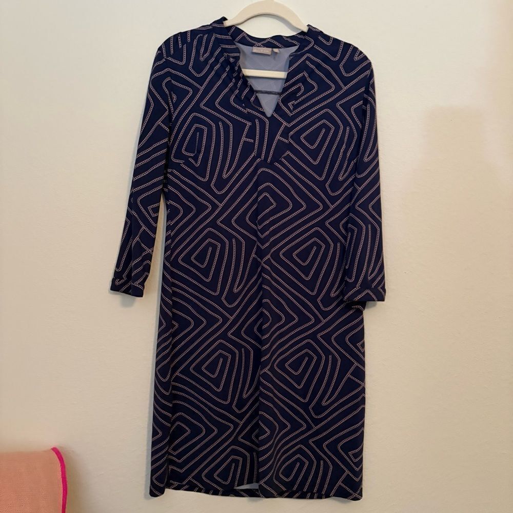 NWOT ELLIE KAI Geometric Blue and Pink 3/4 Sleeved Dress Size 8